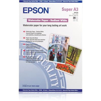 Epson WaterColor Paper - Radiant White, DIN A3+, 190g/m², 20 Vel, Inkjetprinten, A3+ (330x483 mm), 2
