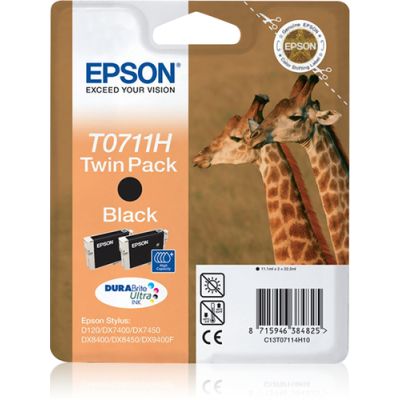 Epson Giraffe Dubbelpack Inktpatroon Black T0711H, duoverpakking T0711H DURABrite Ultra Ink, Inkt op