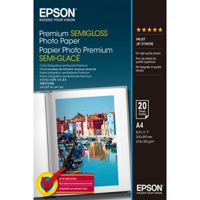 Epson Premium Semi-Gloss Photo Paper - A4 - 20 Vellen, Semi-gloss, 251 g/m², Wit, 20 vel, Expression