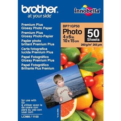 Brother BP71GP50 Premium Glossy Photo Paper, 260 g/m², Wit, 265 µm, 50 vel, 102 x 152 mm