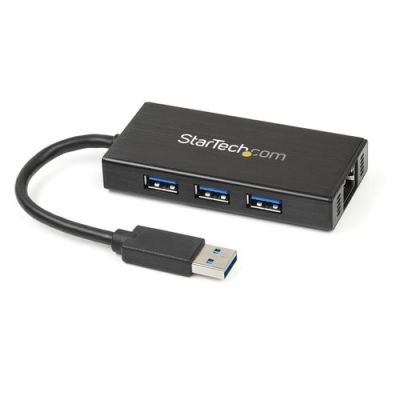 StarTech.com 3-poorts draagbare USB 3.0-hub plus Gigabit Ethernet - 5Gbps - aluminium met geintegree