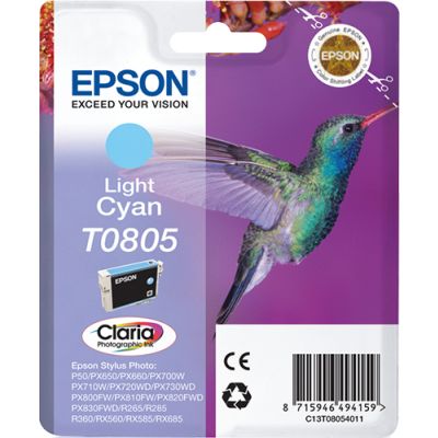 Epson Hummingbird Singlepack Light Cyan T0805 Claria Photographic Ink, Inkt op pigmentbasis, 7,4 ml,