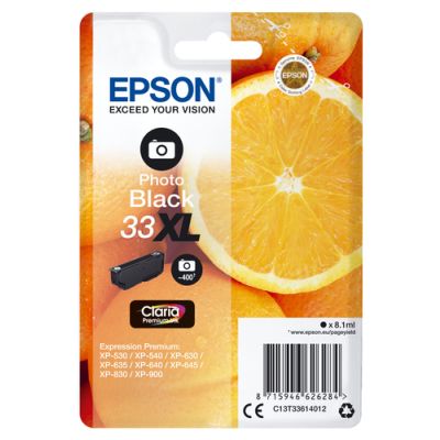 Epson Oranges Singlepack Photo Black 33XL Claria Premium Ink, Hoog (XL) rendement, Pigmentgebaseerde