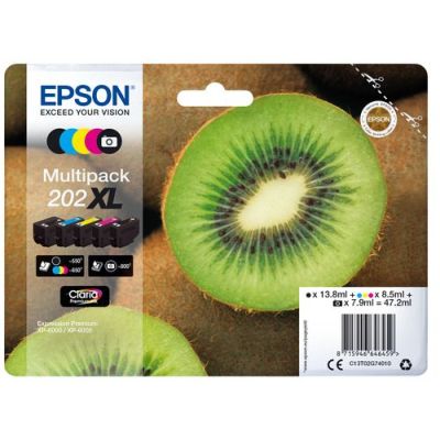 Epson Kiwi Multipack 5-colours 202XL Claria Premium Ink, Hoog (XL) rendement, Inkt op pigmentbasis,