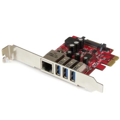 StarTech.com 3-poorts PCI Express USB 3.0-kaart + gigabit Ethernet, Intern, Bedraad, PCI Express, Et