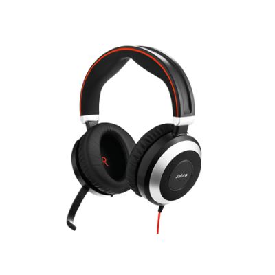 Jabra Evolve 80 Stereo, Bedraad, Kantoor/callcenter, Headset, Zwart, Rood, Zilver