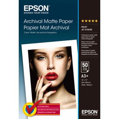 Epson Archival Matte Paper, DIN A3+, 189g/m², 50 Vel, Inkjetprinten, A3+ (330x483 mm), Mat, 50 vel,