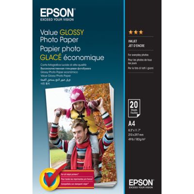 Epson Value Glossy Photo Paper - A4 - 20 Vellen, Glans, 183 g/m², A4, 20 vel, - Expression Premium X