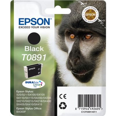 Epson Monkey Singlepack Black T0891 DURABrite Ultra Ink, Inkt op pigmentbasis, 5,8 ml, 1 stuk(s)