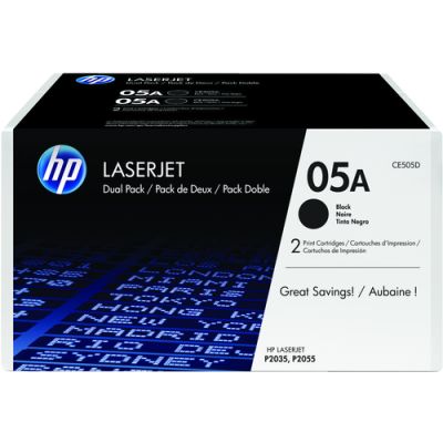 HP 05A originele zwarte LaserJet tonercartridge, 2-pack, 4600 pagina's, Zwart, 2 stuk(s)