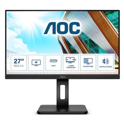 AOC U27P2CA, 68,6 cm (27"), 3840 x 2160 Pixels, 4K Ultra HD, LED, 4 ms, Zwart