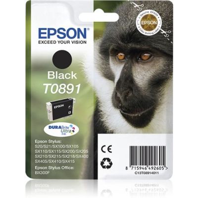 Epson Monkey Singlepack Black T0891 DURABrite Ultra Ink, Inkt op pigmentbasis, 1 stuk(s)
